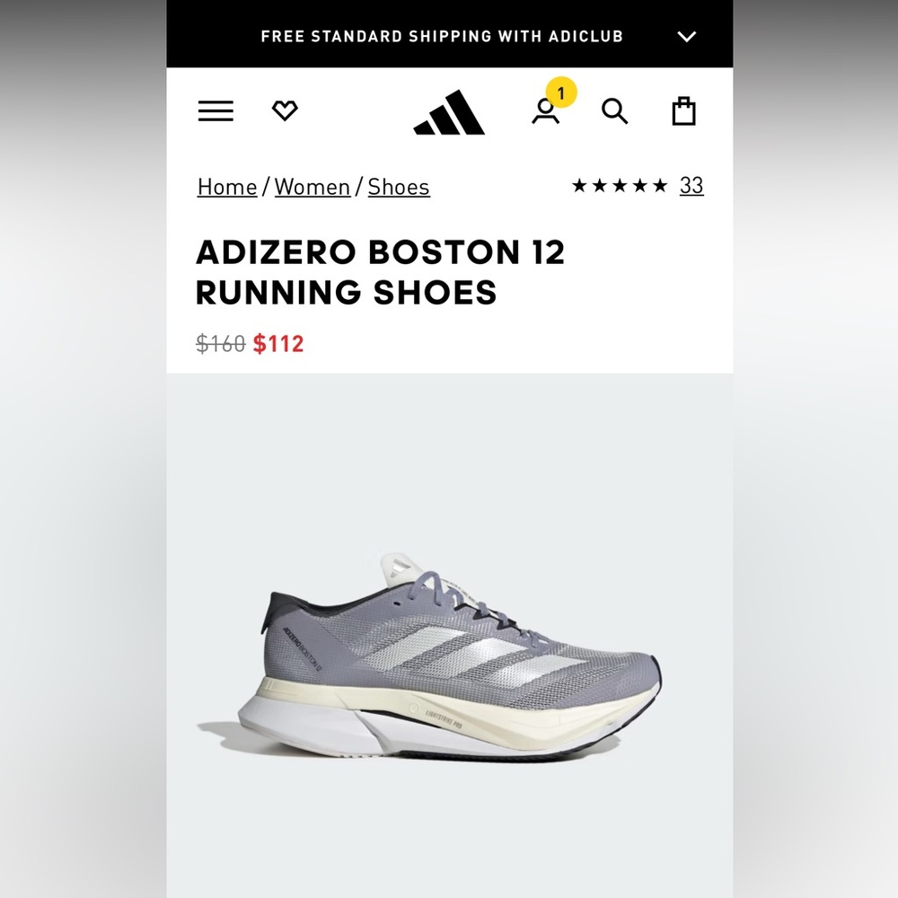 Adidas ADIZERO BOSTON 12 RUNNING SHOES women’s size 7